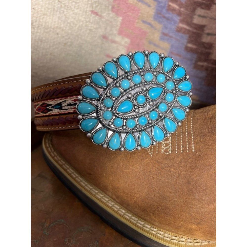 TURQUOISE CONCH WESTERN SILVER BELT ADJUSTABLE BUCKLE MEN WOMEN Father’s Day dad - Picture 2 of 10